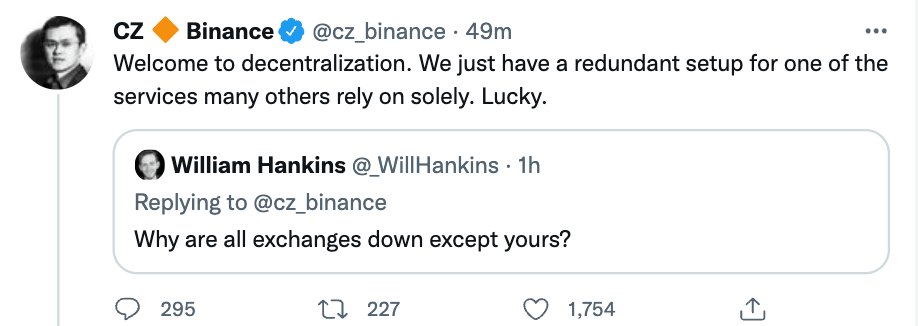 Cloudflare云服务一度故障<strong></p>
<p>火币交易所</strong>，波及全球多家网站及Coinbase、FTX、Bitfinex等加密货币交易所
