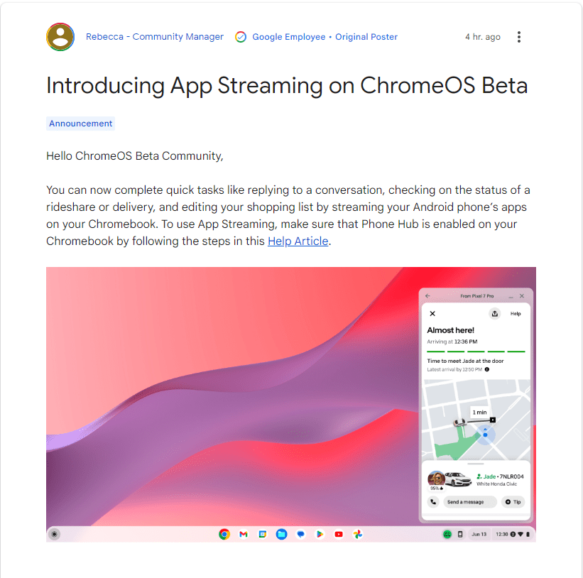 谷歌ChromeOS Beta新增支持串流使用手机App