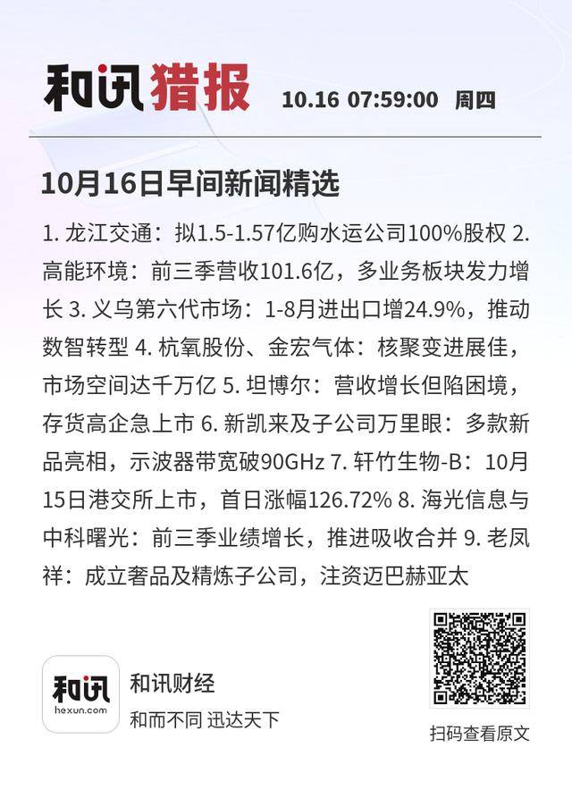 10月16日早间新闻精选